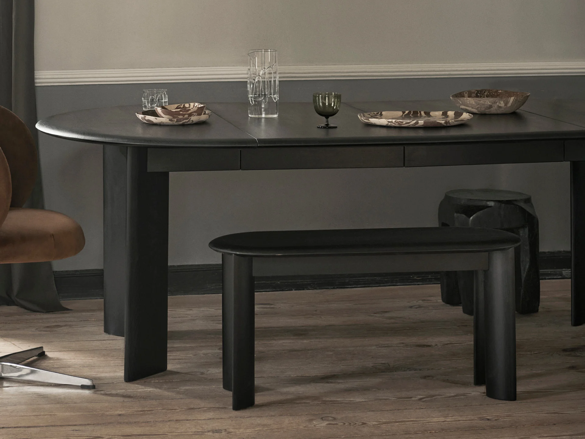 Bevel Table - Extendable x 2 - Black Oiled Beech - Image 2