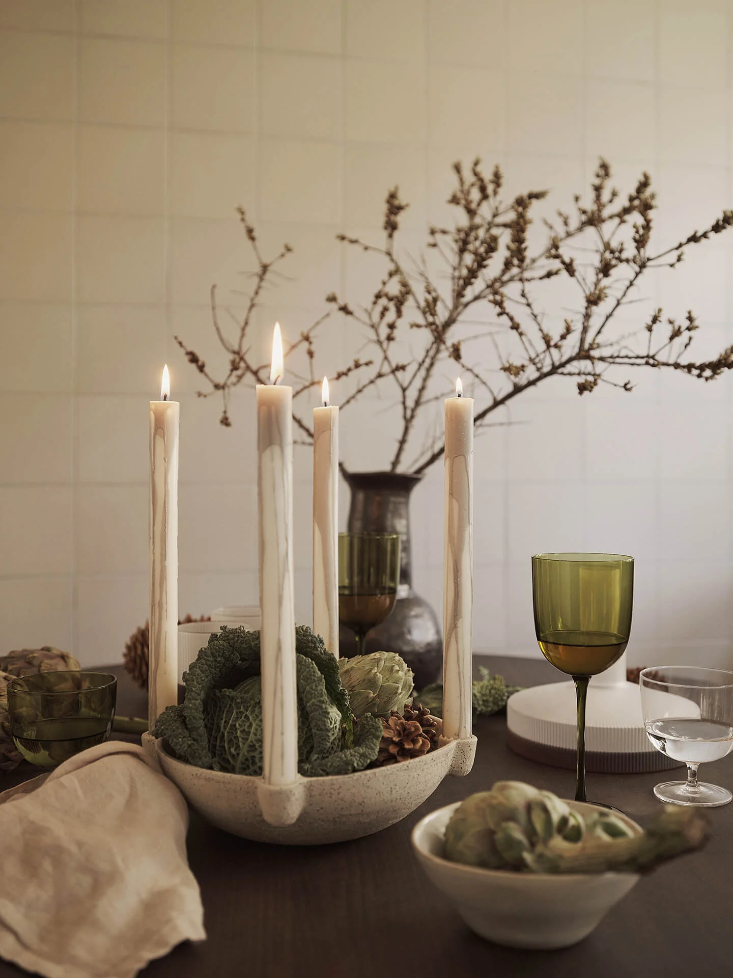 Bowl Candle Holder - Large - Ceramic - Sand - Image 2