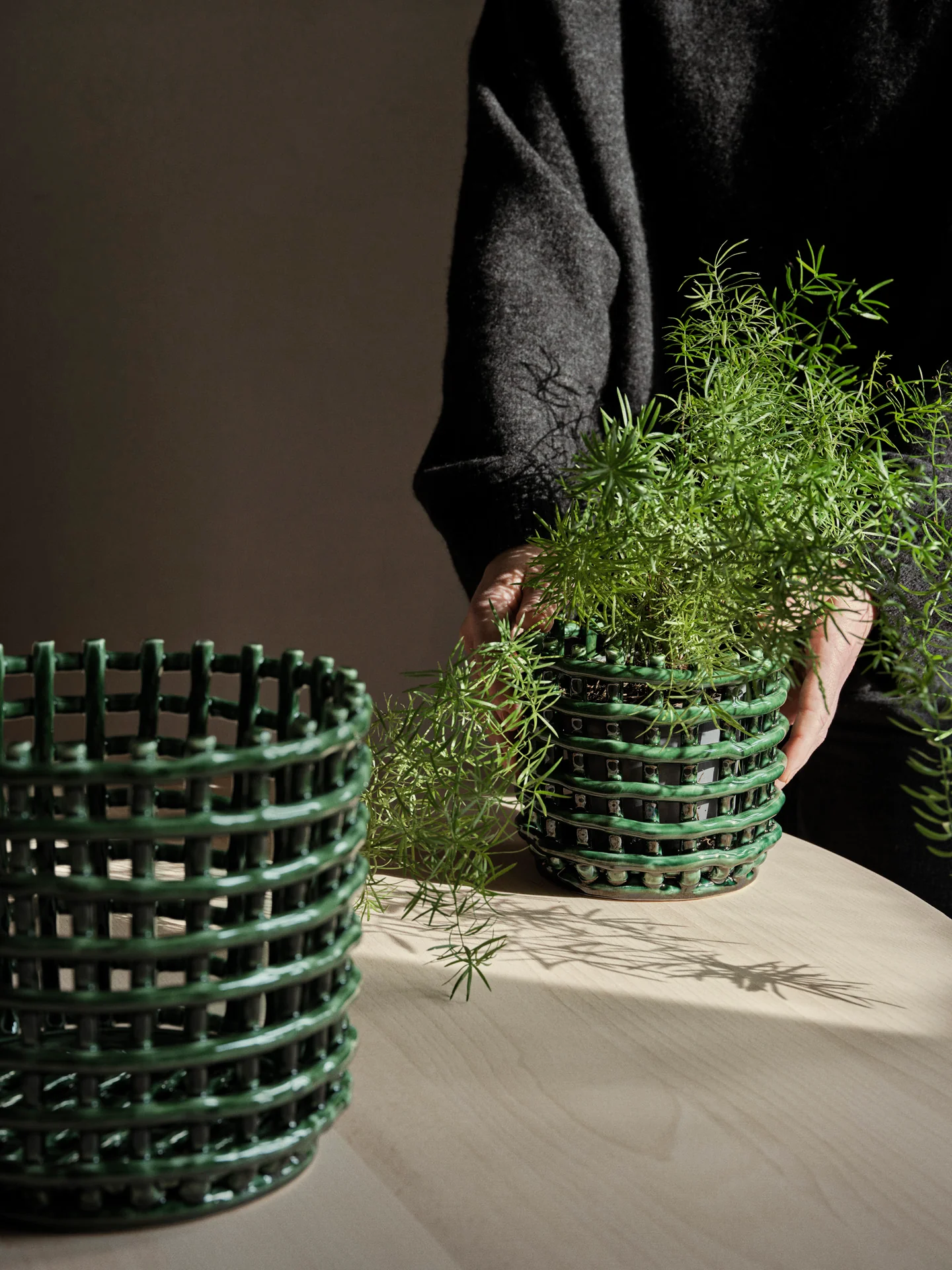 Ceramic Basket - Small - Emerald Green - Image 2