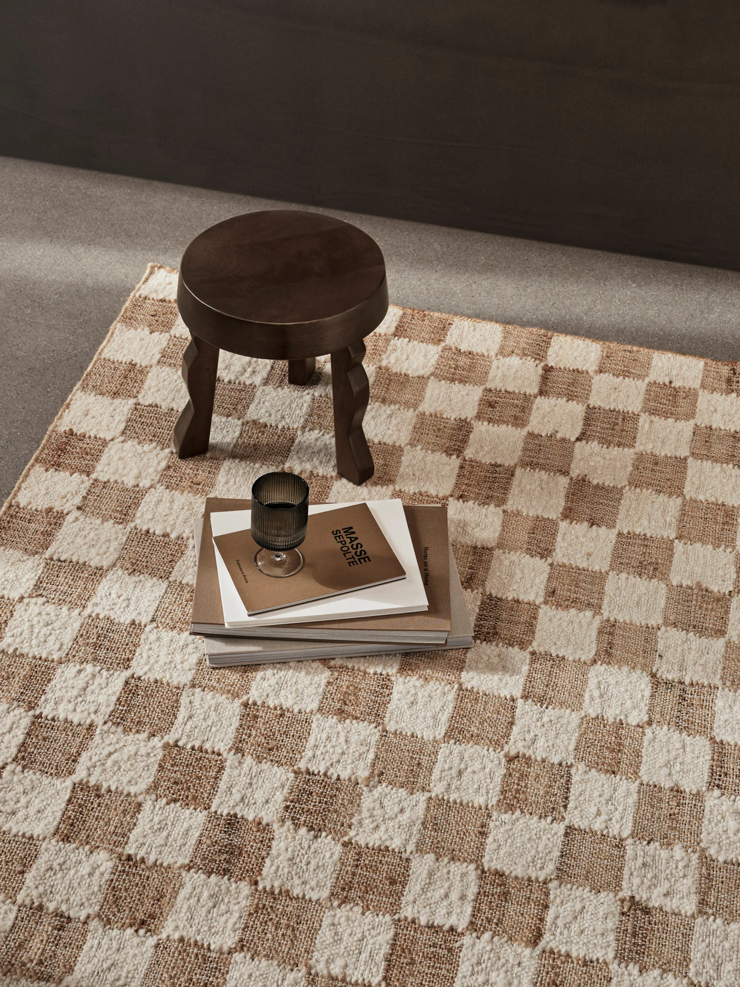 Check Wool Jute Rug - Off-White/Natural - Image 3