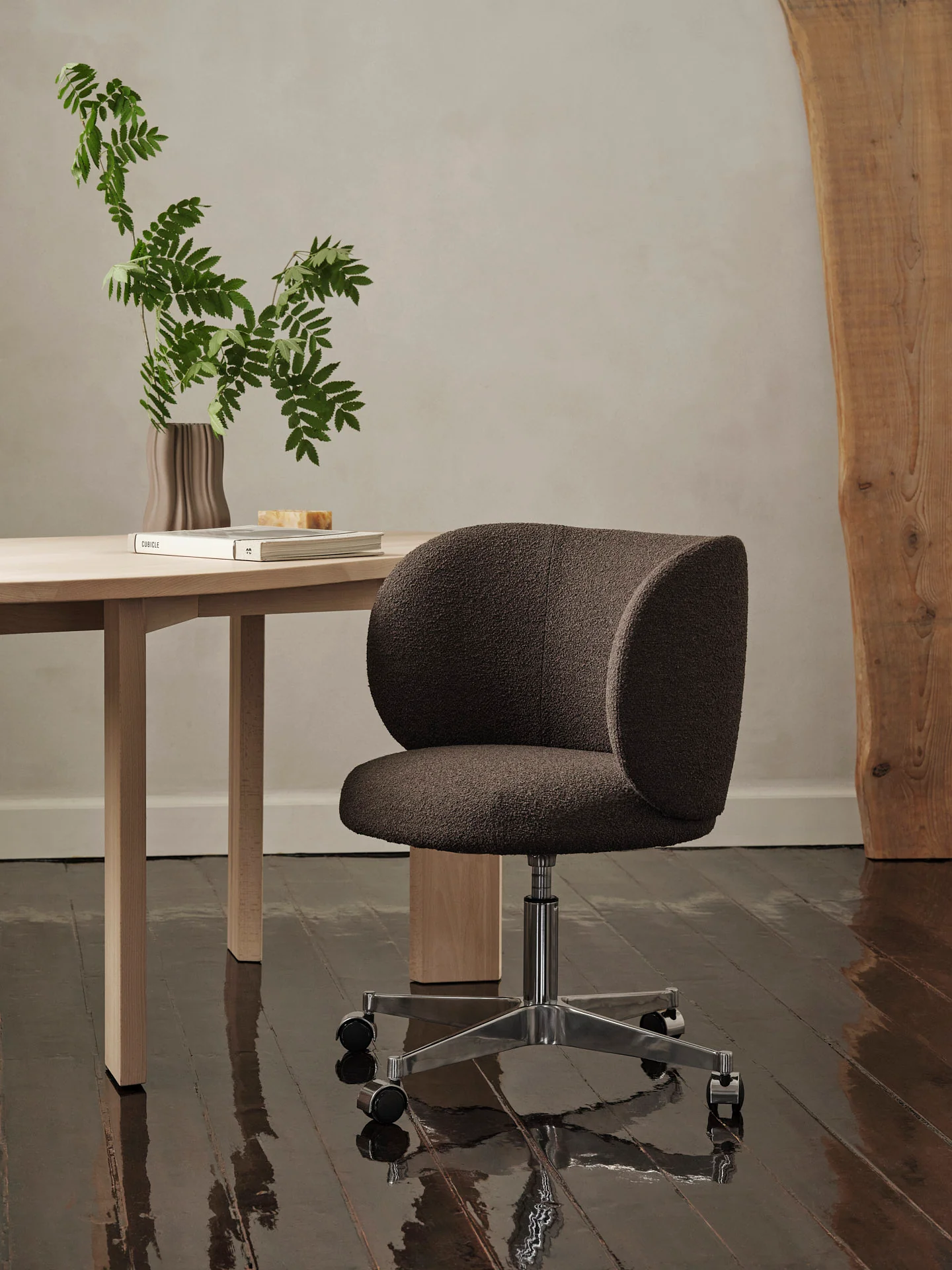Rico Dining Chair - Castors - Soft Bouclé - Dark Brown - UK - Image 2