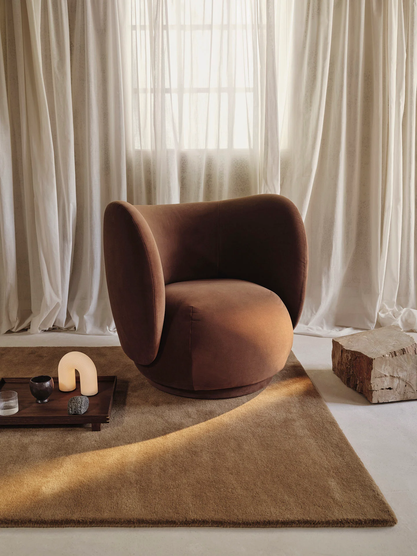 Rico Lounge Chair - Rich Velvet - Soft Brown - UK - Image 2