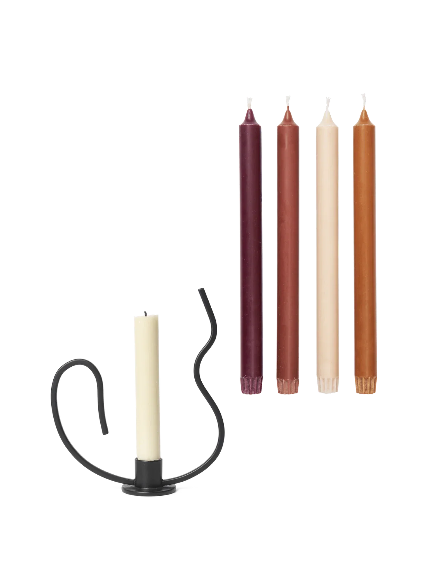 Valse Candle Holder - Low - Black & Pure Candles - Set of 4 - Roseate Blend - Gift Set